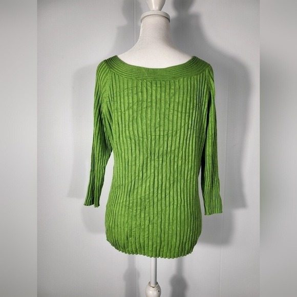 BHS Vibrant Green Ribbed Blouse with Long Sleeves Size 14 - Picture 5 of 8